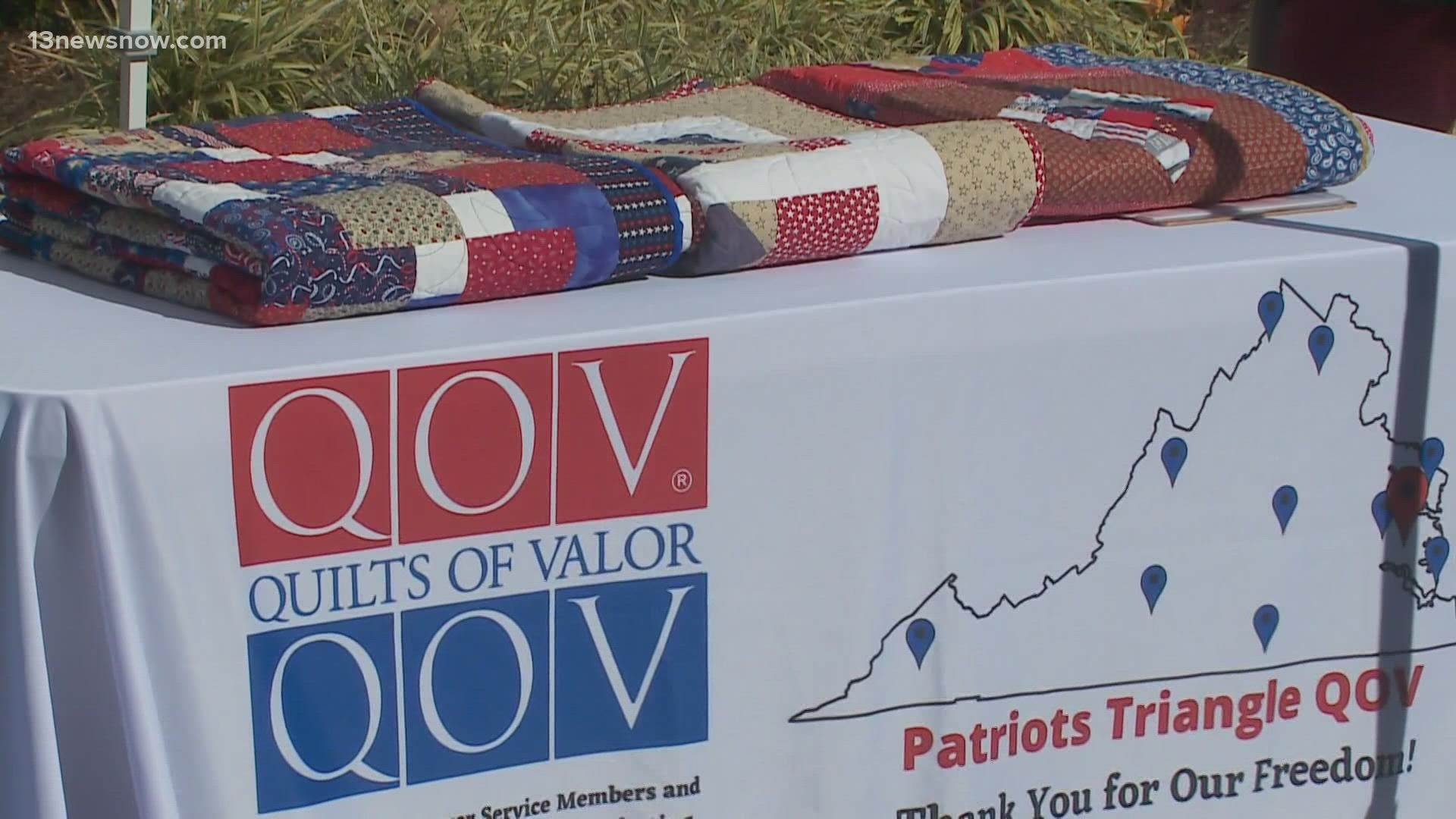 Three employees at Virginia Natural Gas were presented with Quilts of Valor as a token of appreciation for their service in the military.