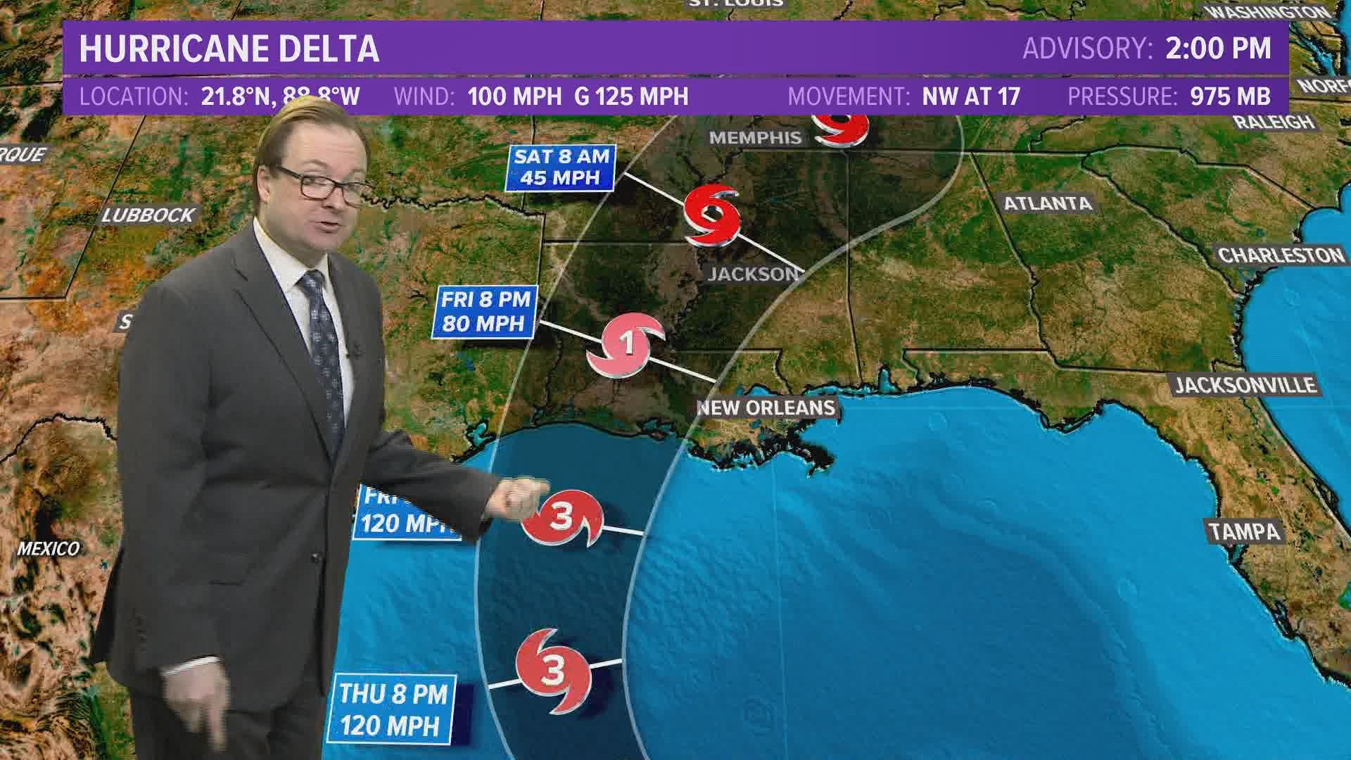 13News Now Meteorologist Evan Stewart has the latest on Hurricane Delta, which could hit the Louisiana coastline on Friday.