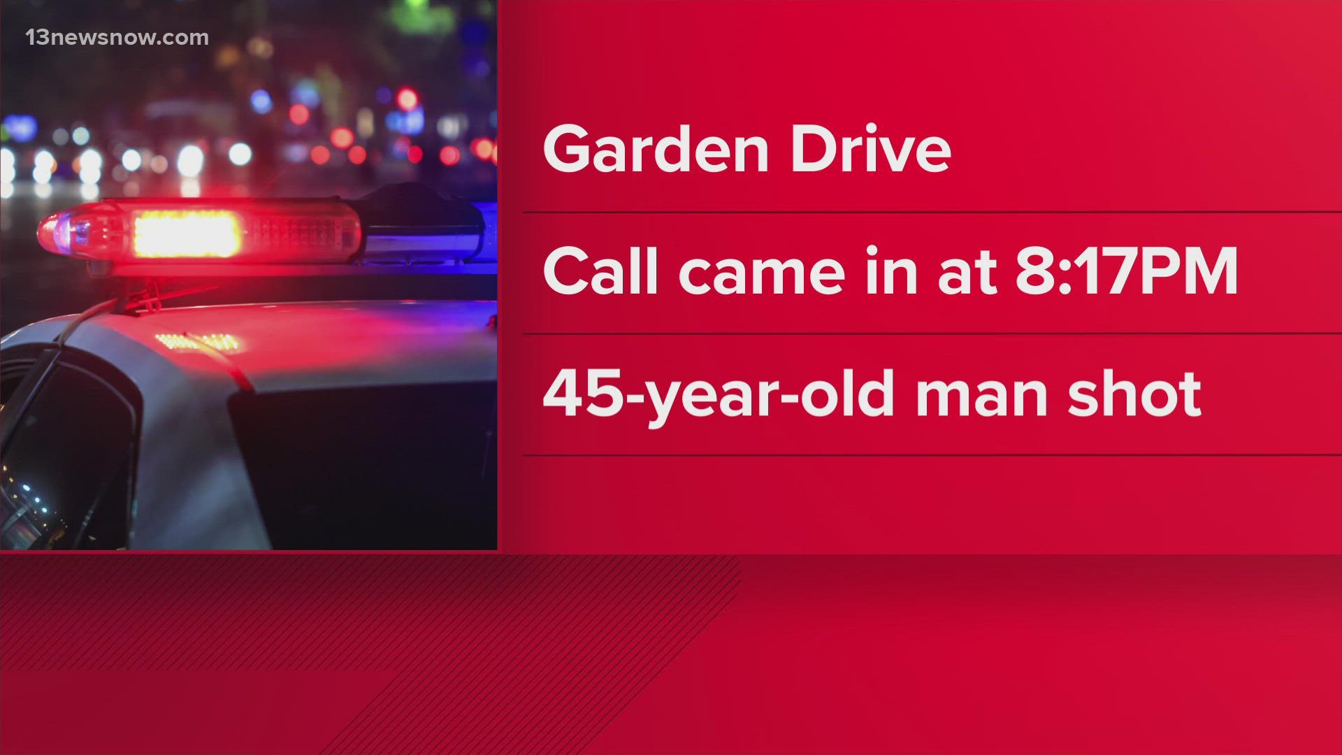 Police say the shooting happened in the 1300 block of Garden Drive at around 8:15 p.m. Monday.