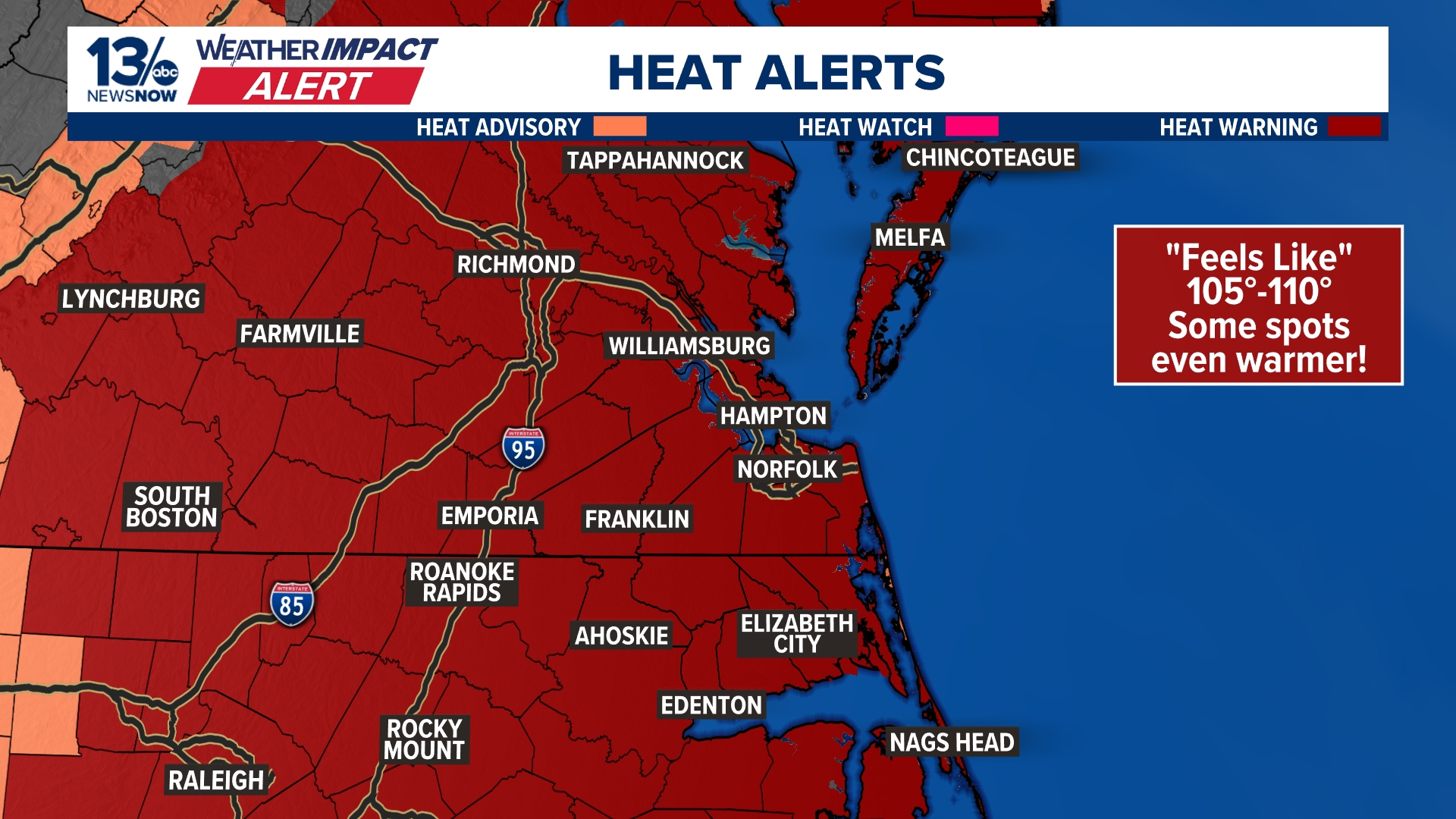 Extreme heat wave in Virginia, NC: Heat index up to 108°, alerts thru ...