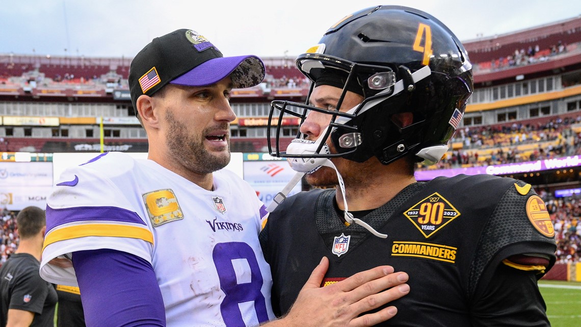 Iced-out Kirk Cousins celebrates Vikings 20-17 win over Commanders