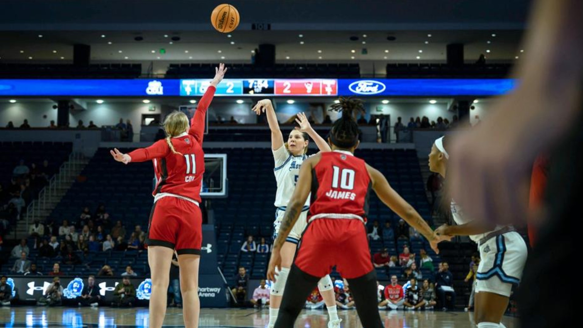 The Lady Monarchs scored the first 6 points of the second period to lead 19-18, but the Wolfpack outscored ODU 18-2 in the final 6:36 of the 1st half.