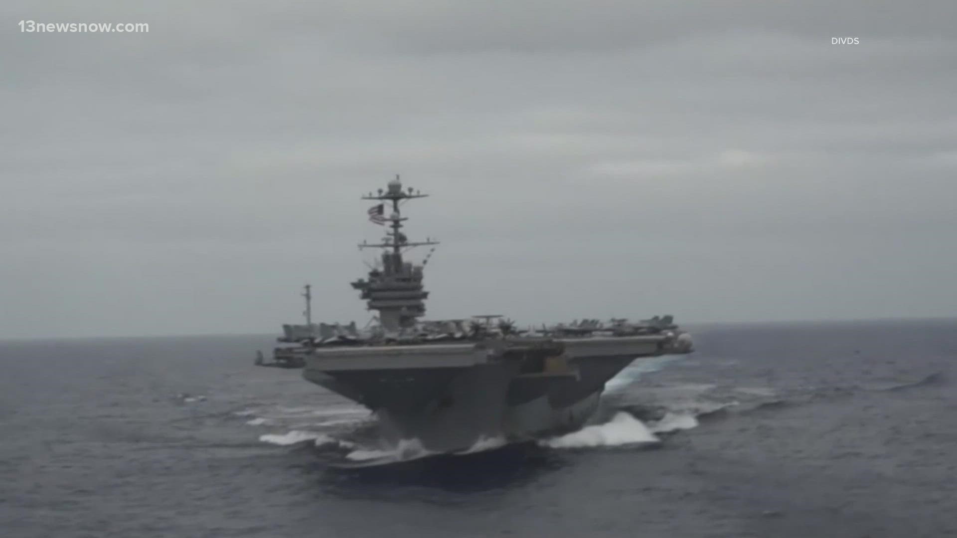 Work on USS George Washington was supposed to be done in 2021, but labor issues caused by the pandemic have caused delays.