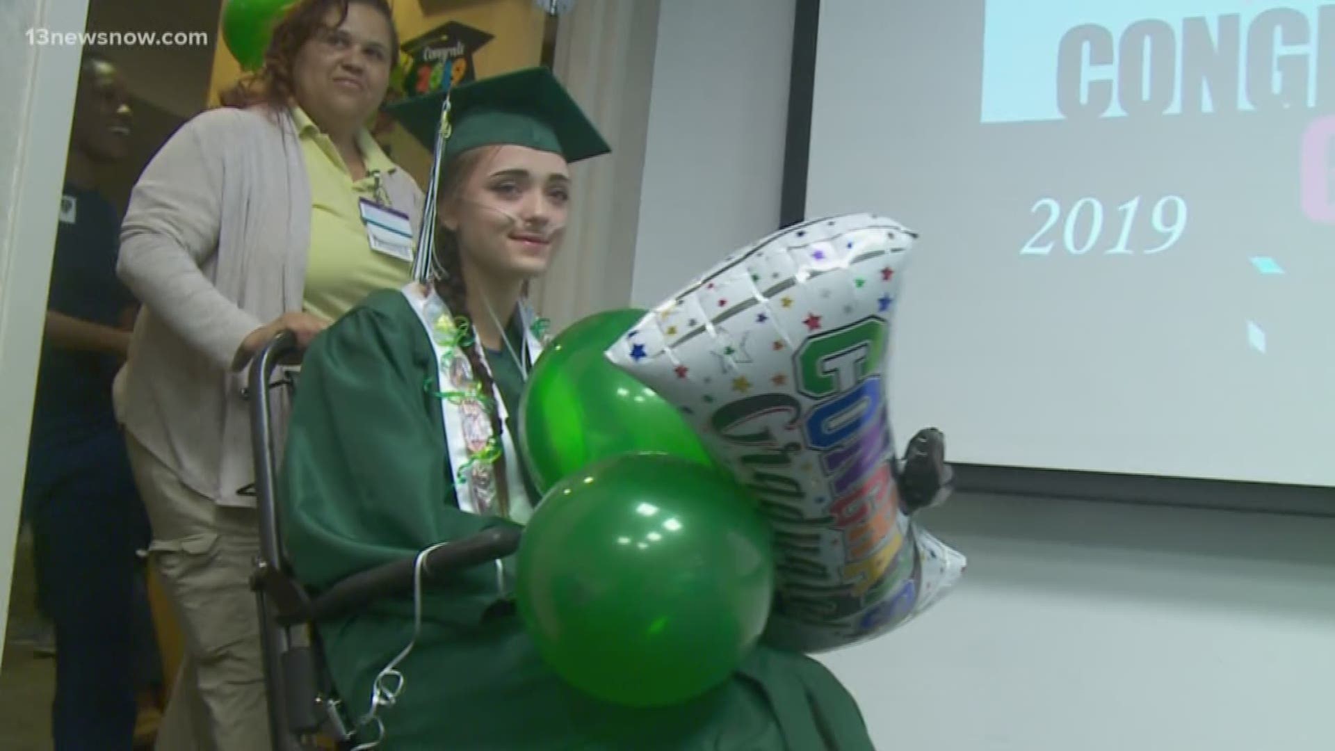 Destiny Cook is a patient at Sentara Careplex Hospital in Hampton dealing with some asthma complications. Because she couldn't make graduation, Kecoughtan High School brought graduation to her.