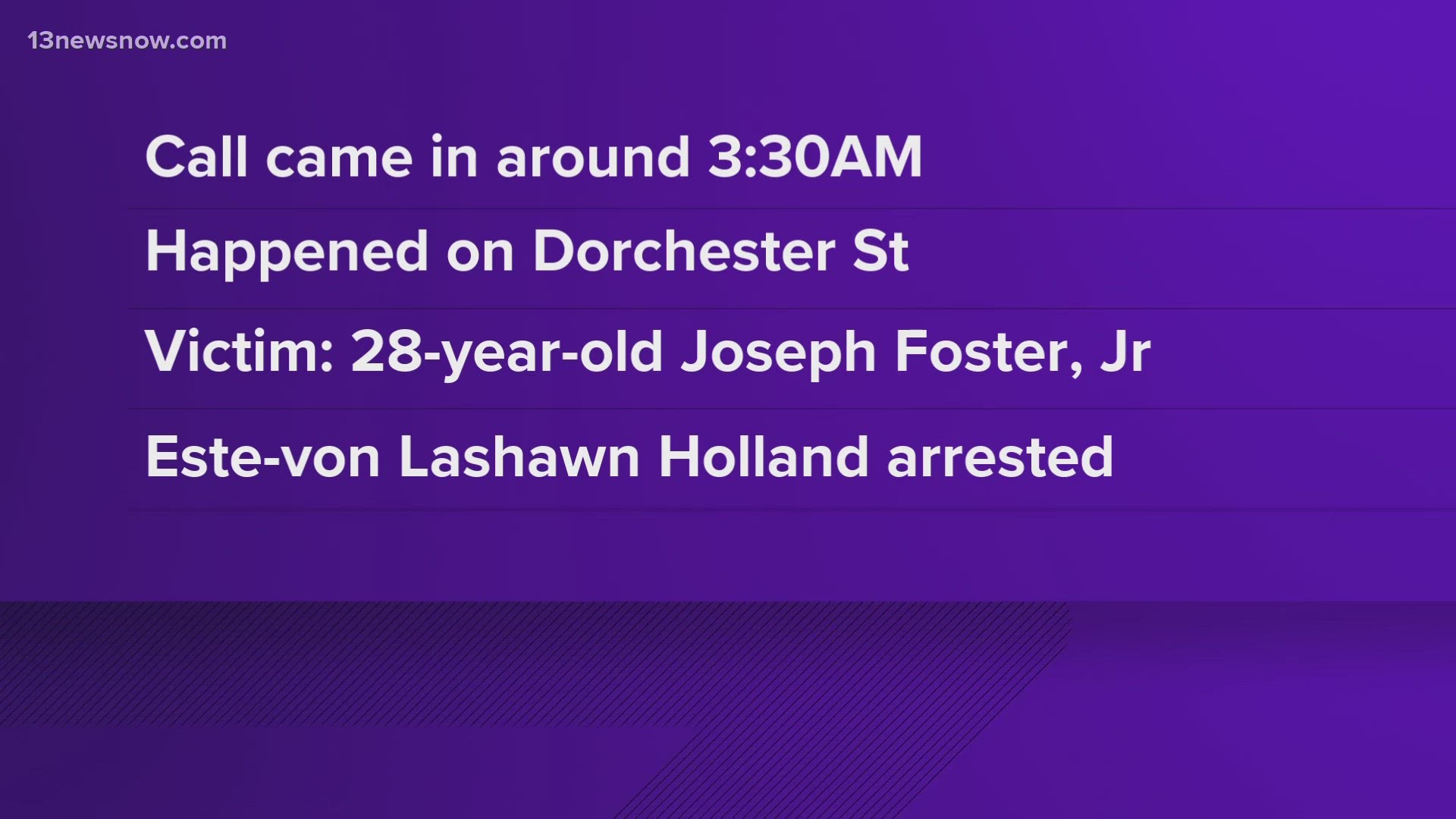 According to police, Este-von Holland was arrested and charged after officers found Joseph Foster Jr., who died after getting shot.