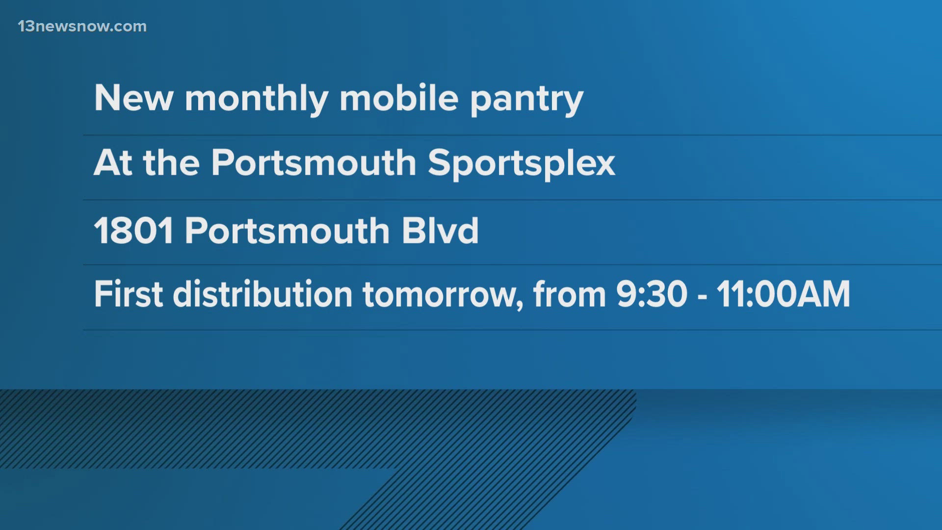 The Foodbank of Southeastern Virginia and the Eastern Shore has launched a new monthly mobile pantry at the Portsmouth Sportsplex.