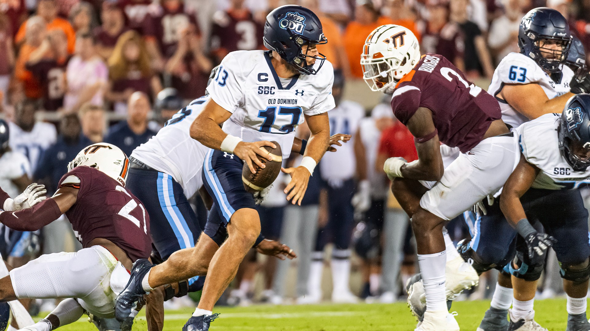 Monarchs quarterback Grant Wilson tossed two touchdowns in ODU's loss to the Hokies Saturday night.