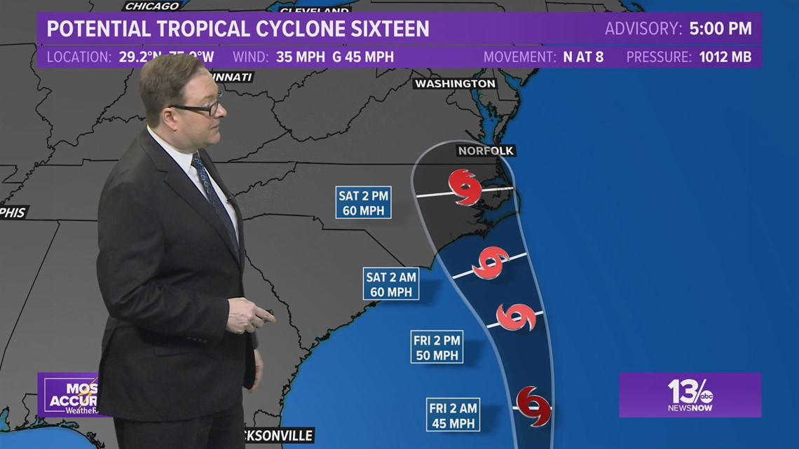 In the Tropics: Potential Tropical Cyclone 16 takes aim at Mid-Atlantic | 13newsnow.com