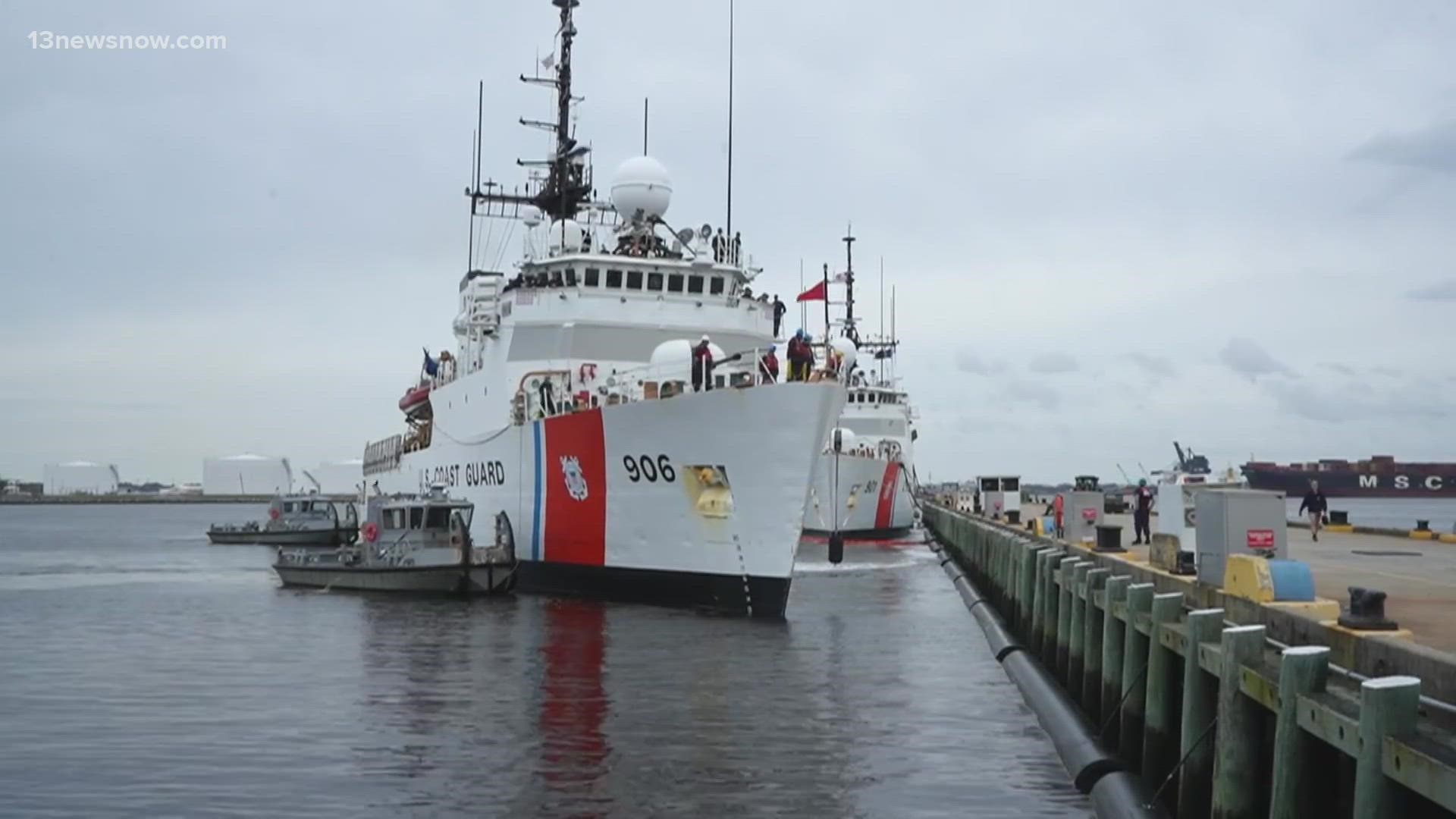 The 108 crew members on board USCGC Legare and the 100-member crew of USCGC Seneca arrived at the ship's homeport on Friday.