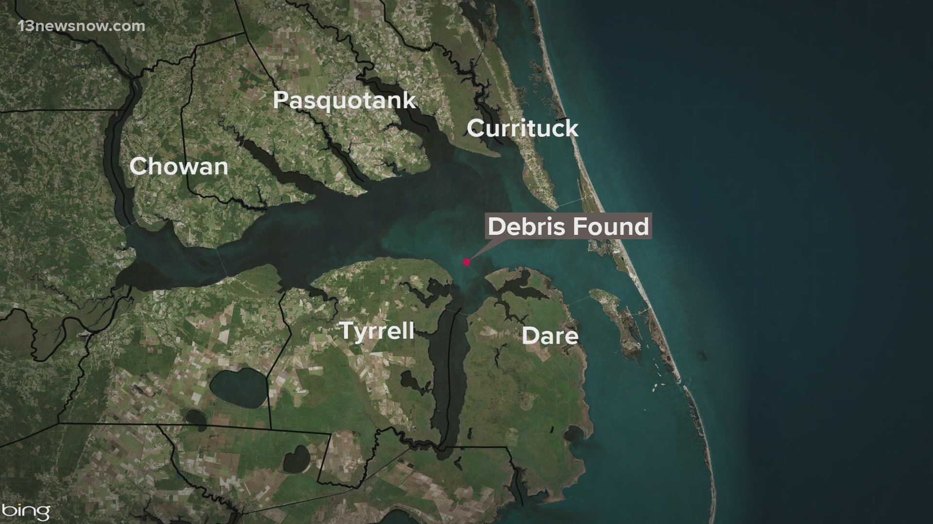 Two men in the helicopter planned to land at Dare County Regional Airport before it reportedly crashed near the Albemarle Sound Monday night.
