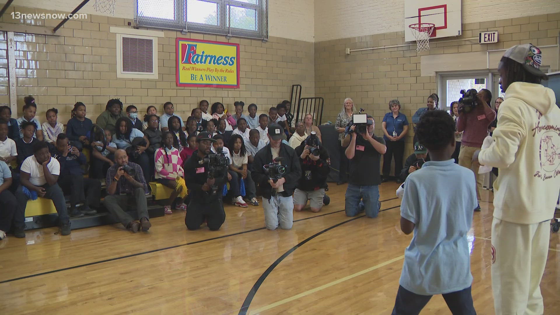 Ahead of his fight at Scope Arena on Friday, Keyshawn Davis spoke to students at his alma mater, Jacox Elementary School, in Norfolk.