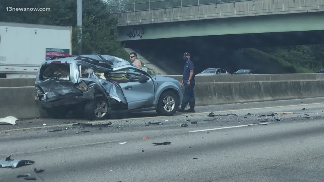 Two hurt in crash on I-64 in Norfolk near Norview exit | 13newsnow.com