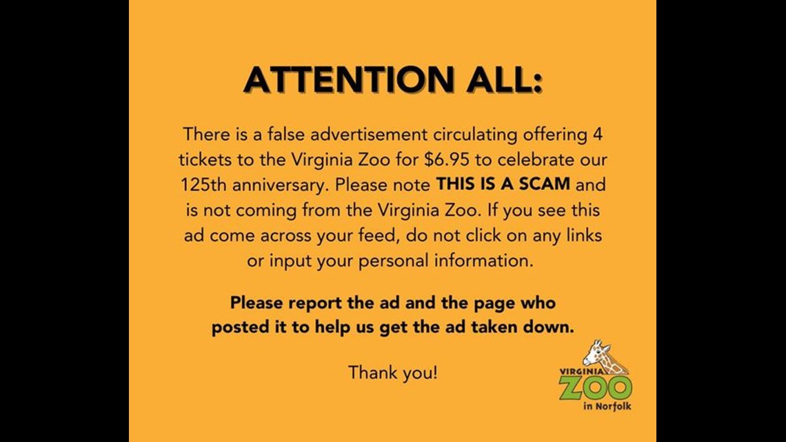 Virginia Zoo Facebook Ad is a scam | 13newsnow.com