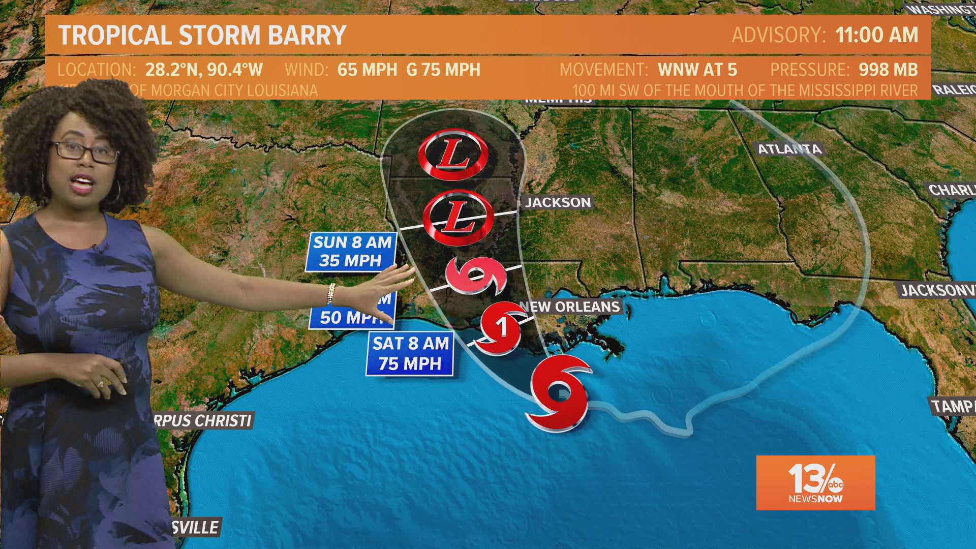 Friday update: Tropical Storm Barry is strengthening as it moves closer to the Louisiana coast, and could become a hurricane before landfall.