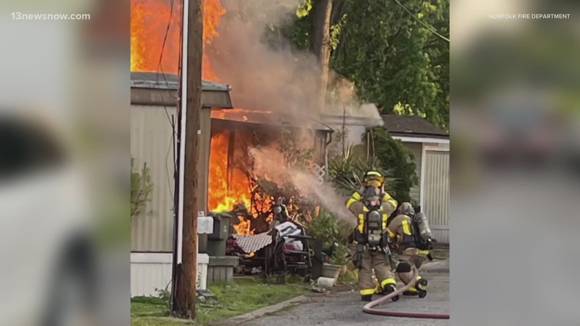 Firefighters responded to Hogshire's Trailer Court on East Little Creek Road, where they described it a difficult blaze to fight due to "hoarder conditions."
