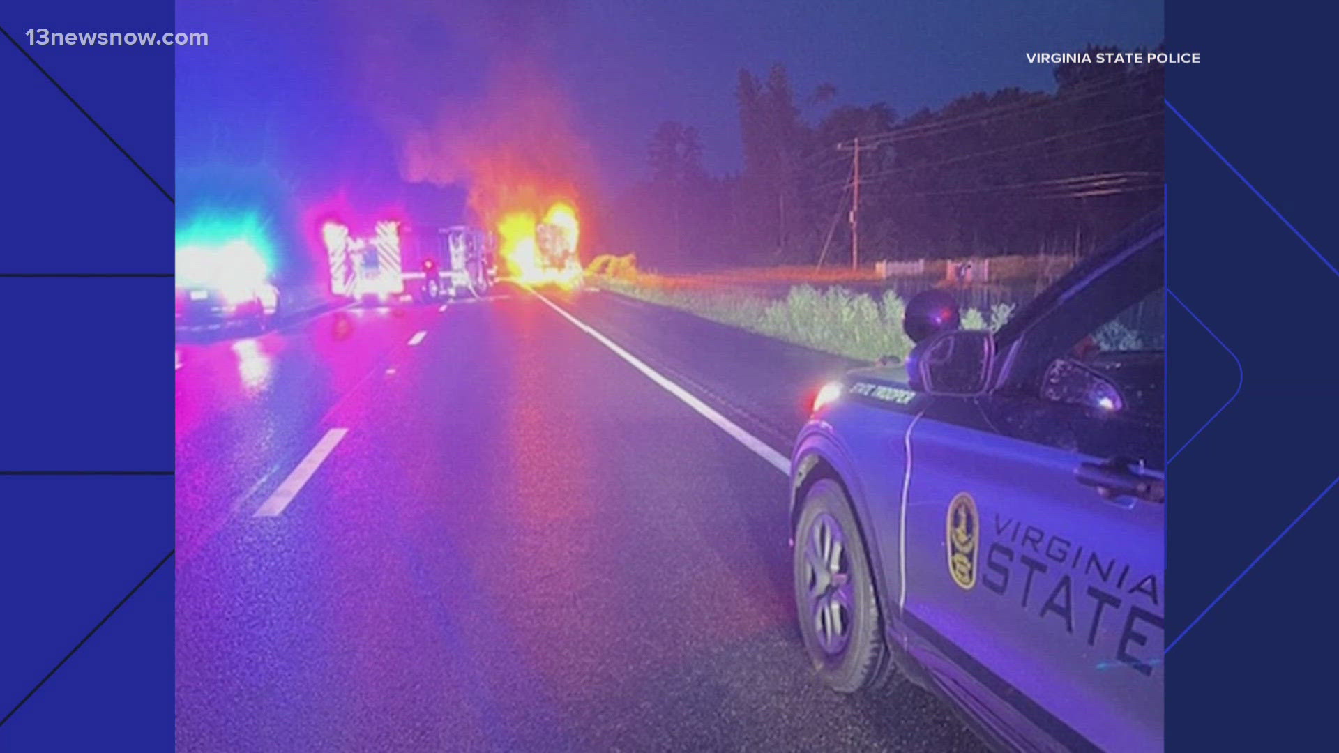 Tractor trailer fire shuts down I-95 south in Sussex County | 13newsnow.com