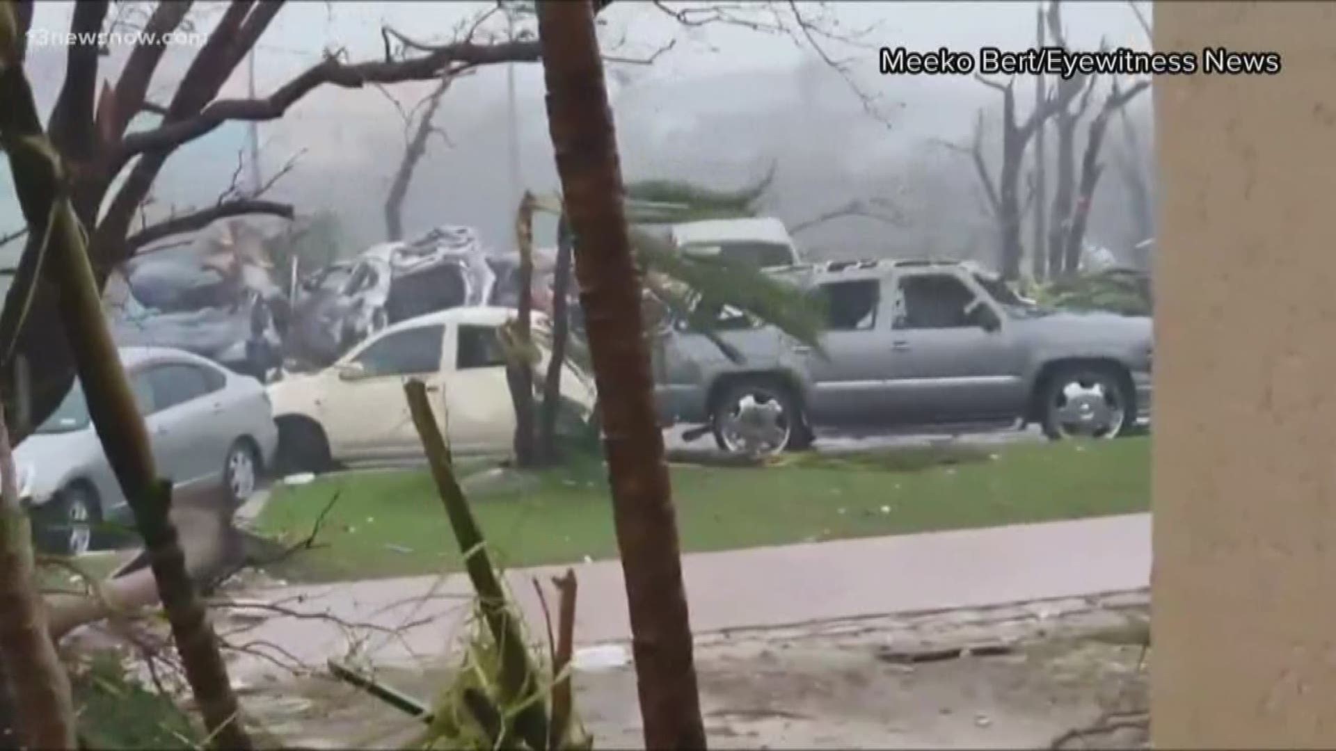 Widespread devastation across the Abaco Islands after hurricane Dorian slammed into the Bahamas as a category five storm. Utility poles are down, streets are flooded, and the roof of this building destroyed.