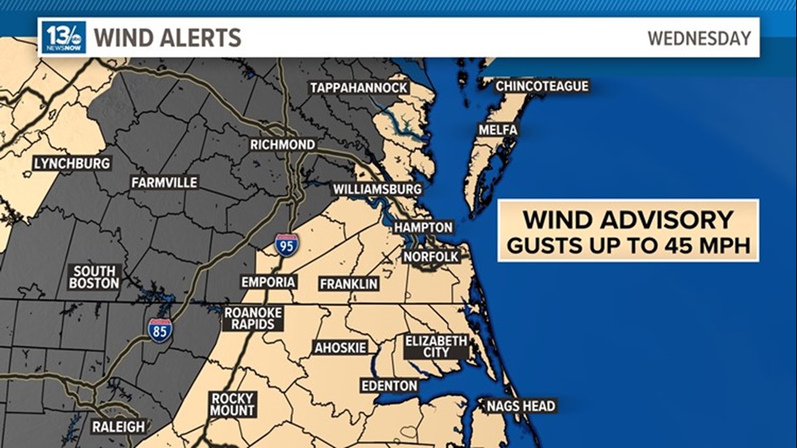 Wind advisory in effect for East Virginia and NE North Carolina