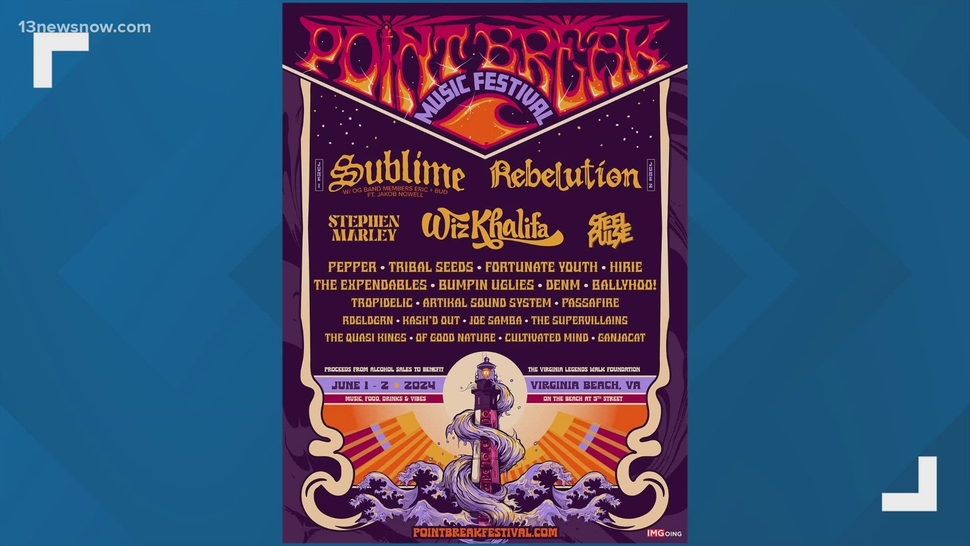 The Point Break Festival is set to debut June first and second with sublime headlining and Wiz Khalifa, Stephen Marley and Steel Pulse as part of the line-up.