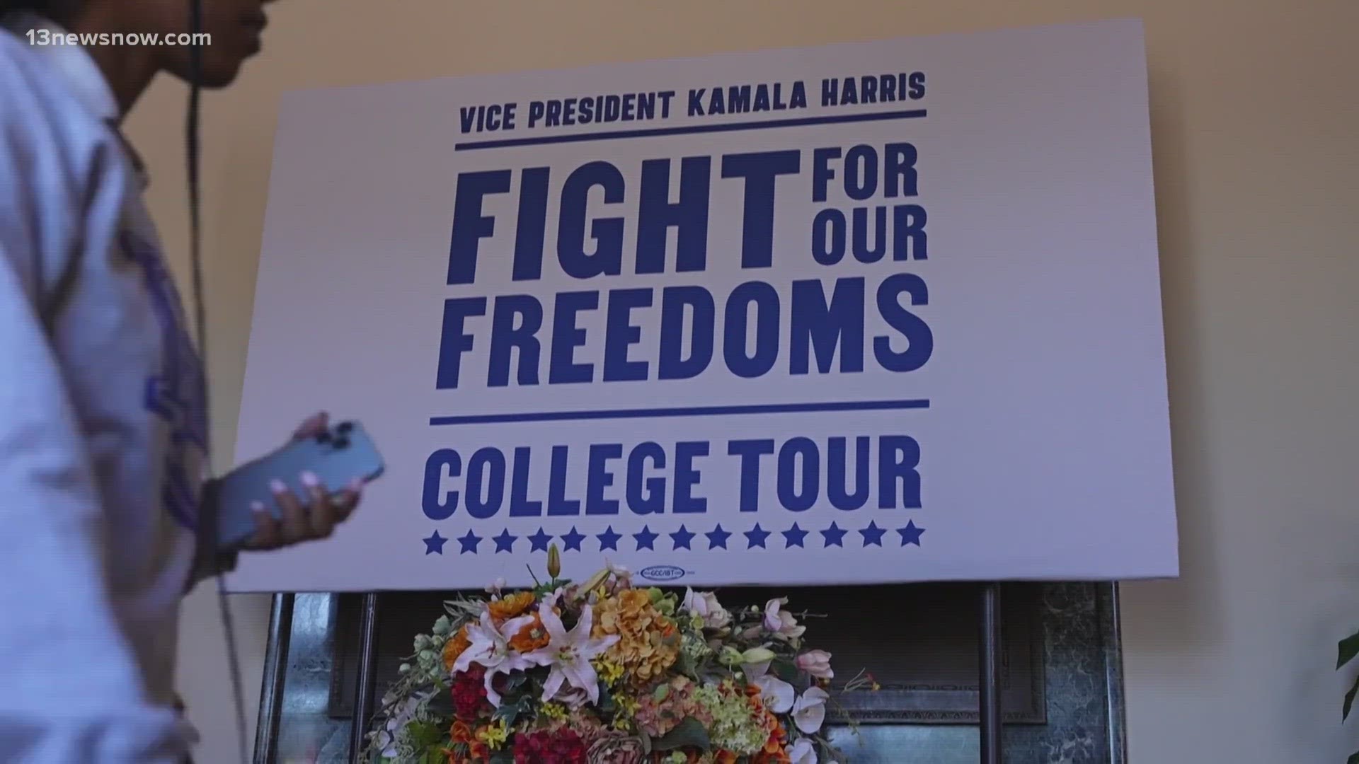 Vice President Kamala Harris visits Hampton where she will kick off her "Fight For Our Freedoms" college tour.