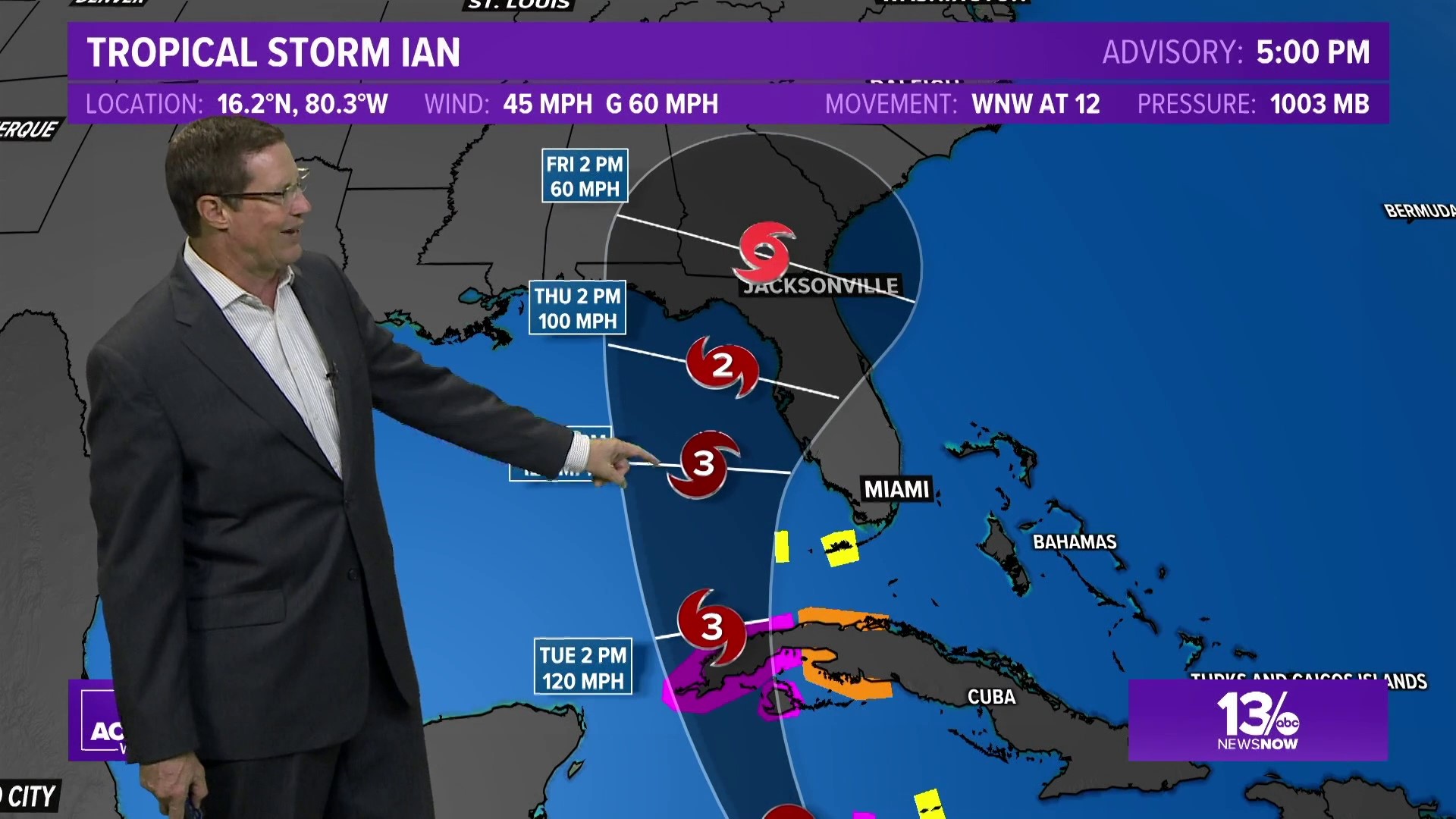 Ian is gradually gaining strength, but is expected to become a major hurricane once it encounters warmer water in the Gulf of Mexico before approaching Florida.