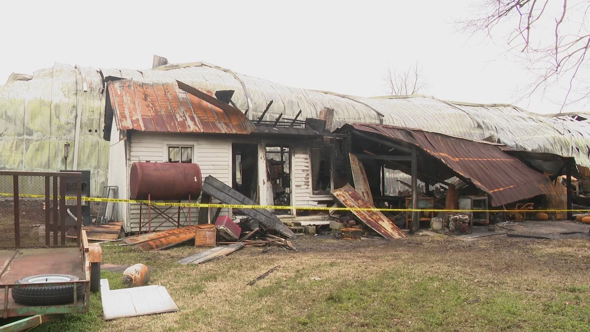 In Manns Harbor, North Carolina, firefighters are back at the site of a five-alarm fire that devastated a furniture warehouse.