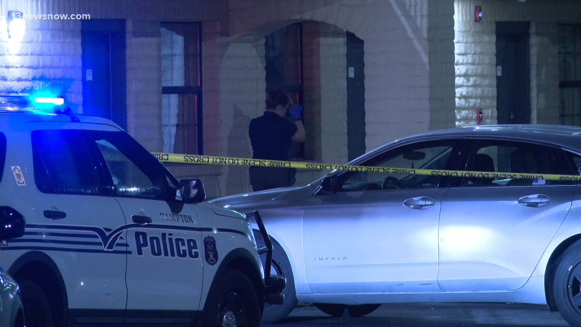A woman has died and a man has a life-threatening gunshot wound following a shooting at a Hampton hotel; police seek help identifying the suspect.