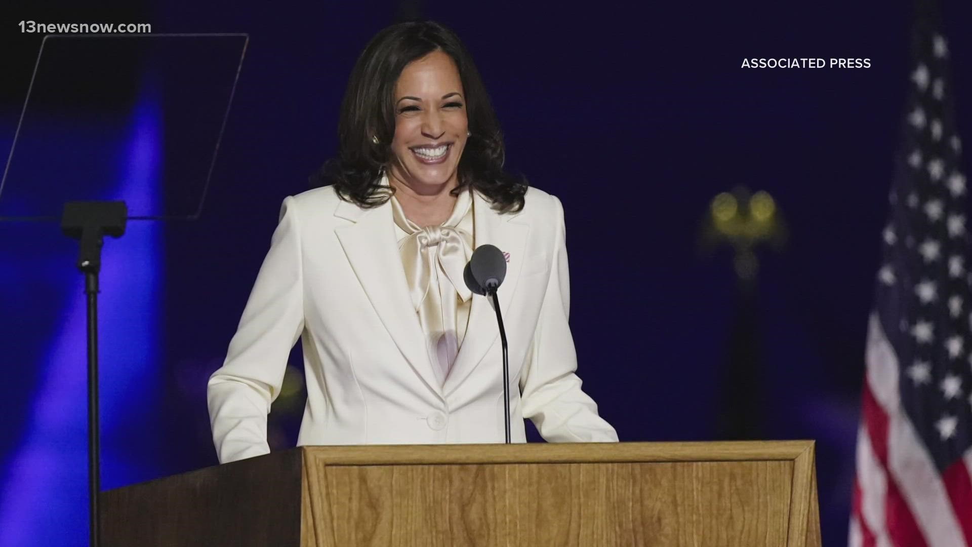 VP Kamala Harris is recognizing the contributions of HBCUs and minorities in STEM fields. She was greeted by Hampton Mayor Donnie Tuck and Rep. Elaine Luria.