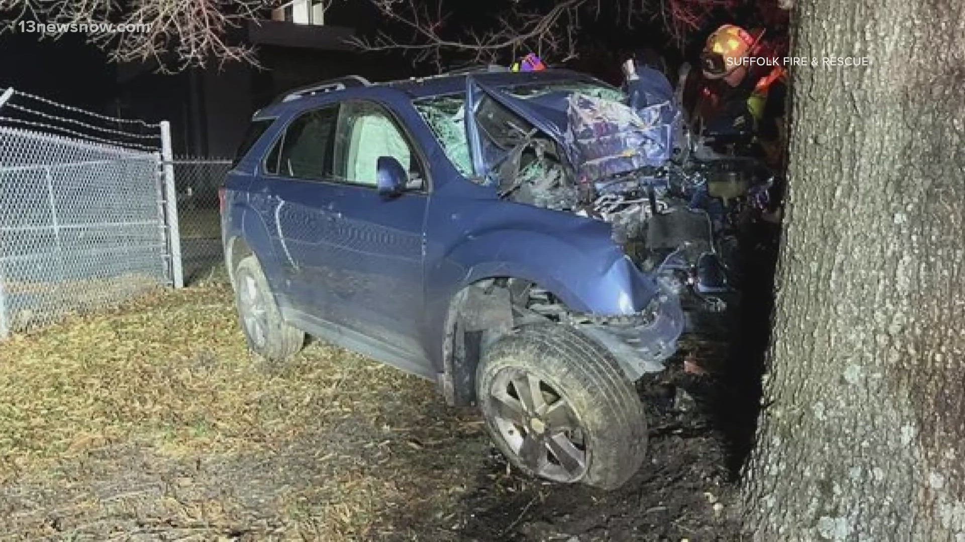 One person was injured in a crash in Suffolk Saturday evening, officials said.