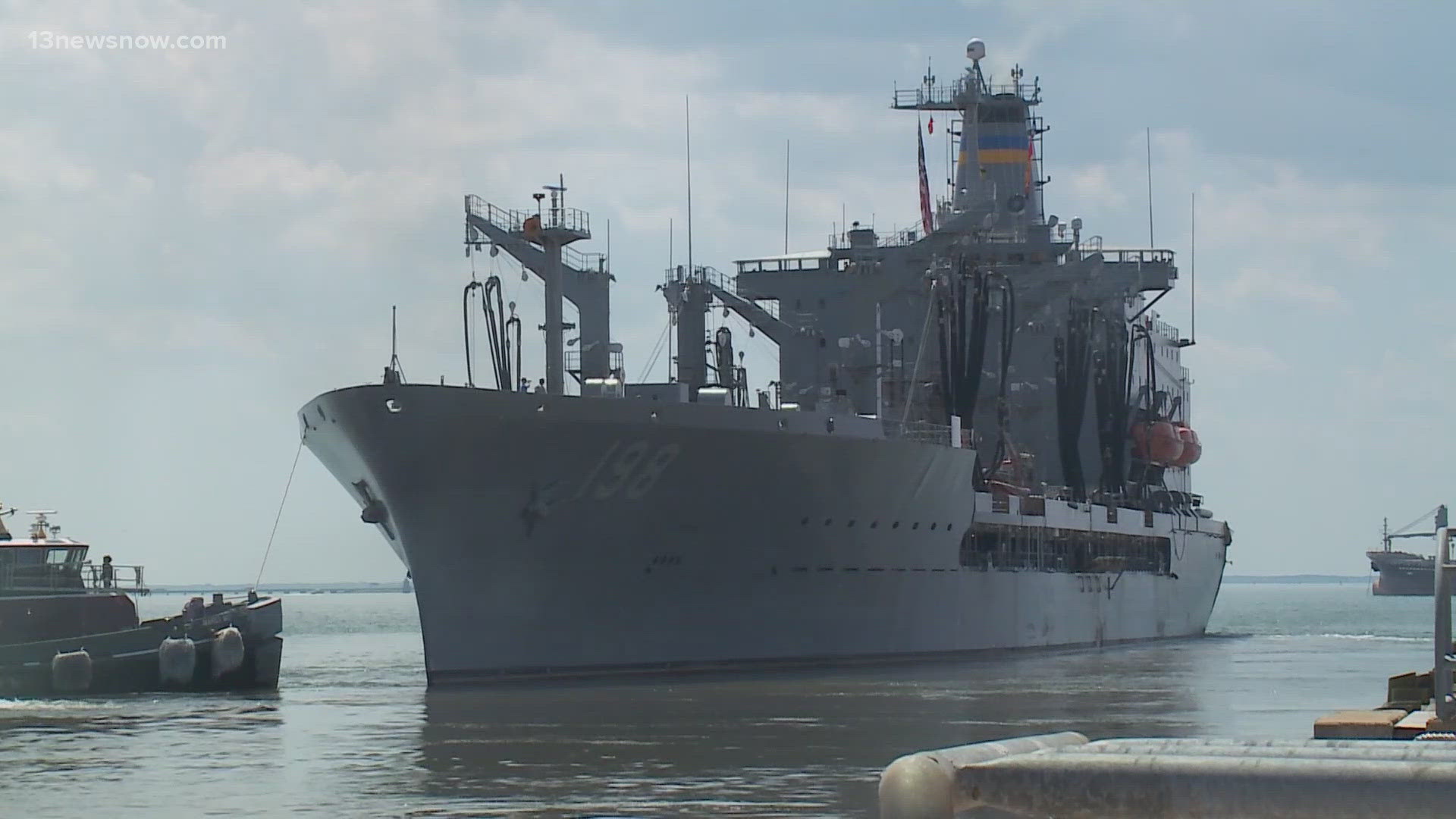 The cause of the damage to the replenishment oiler is now under investigation.