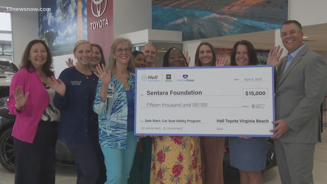 Car dealership presents Sentara with check for car seats | 13newsnow.com