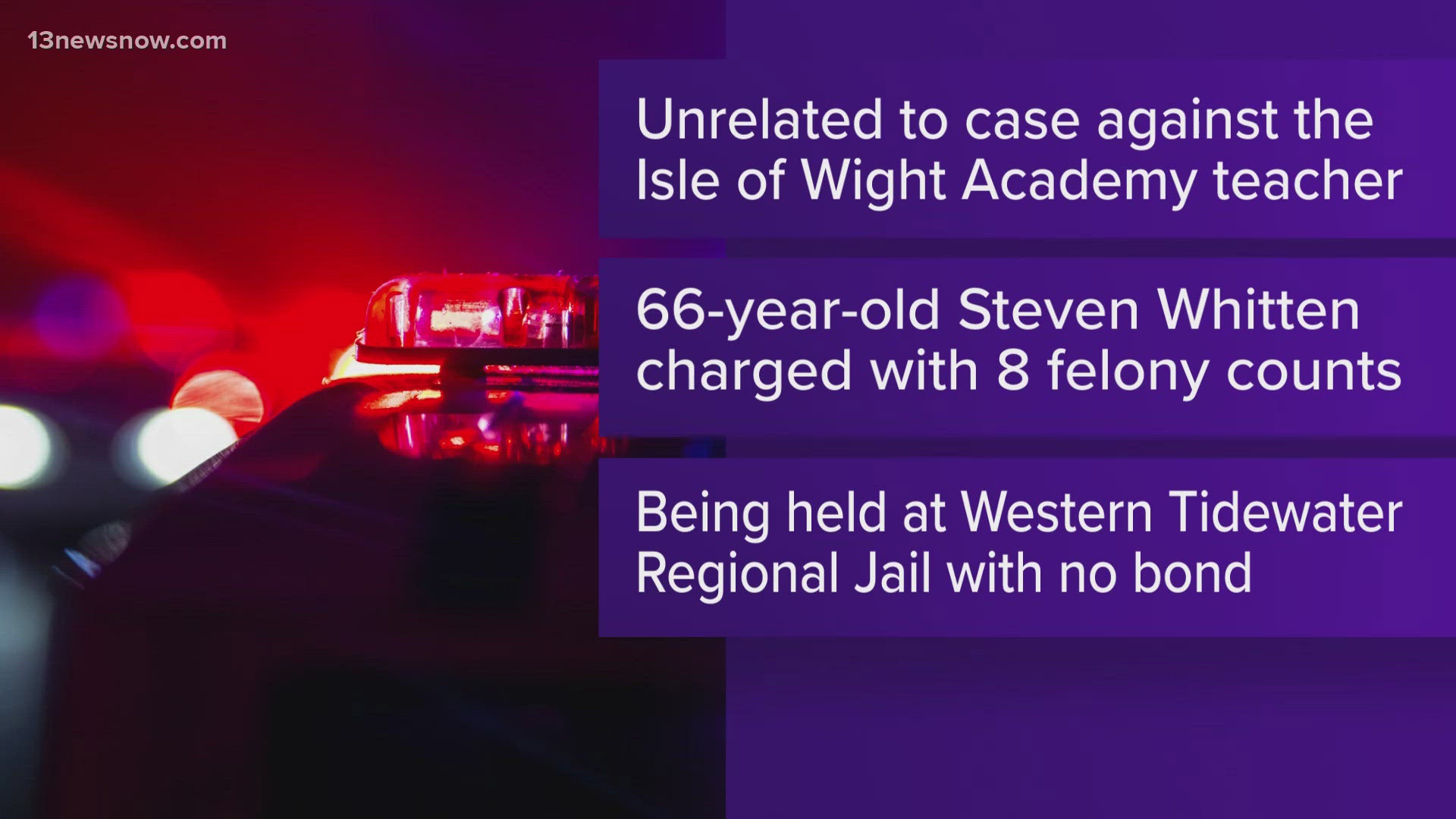 The Isle of Wight County Sheriff's Office arrested Steven M. Whitten after tracing him to an IP address advertising child sexual abuse material.