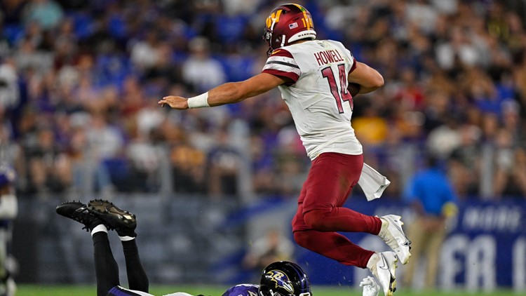 Washington Commanders quarterback Sam Howell (14) throws the ball during  the second half of a NFL preseason football game against the Baltimore  Ravens, Saturday, Aug 27, 2022, in Baltimore. (AP Photo/Terrance Williams