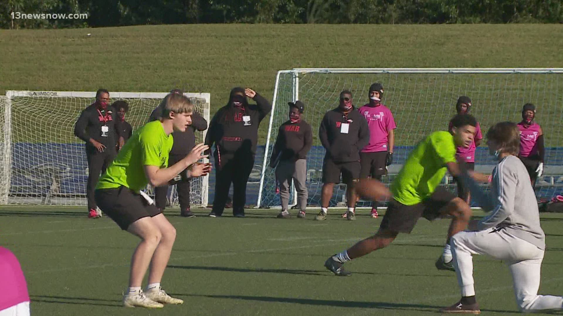 High school seniors get a chance to play Friday night non-tackle football at the Sportsplex