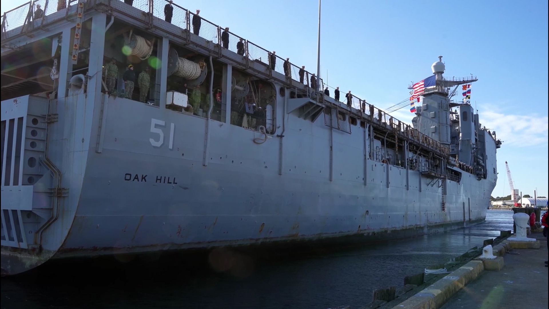 The crew of USS Oak Hill returns to Virginia after a seven-month deployment with the USS Wasp Amphibious Ready Group.