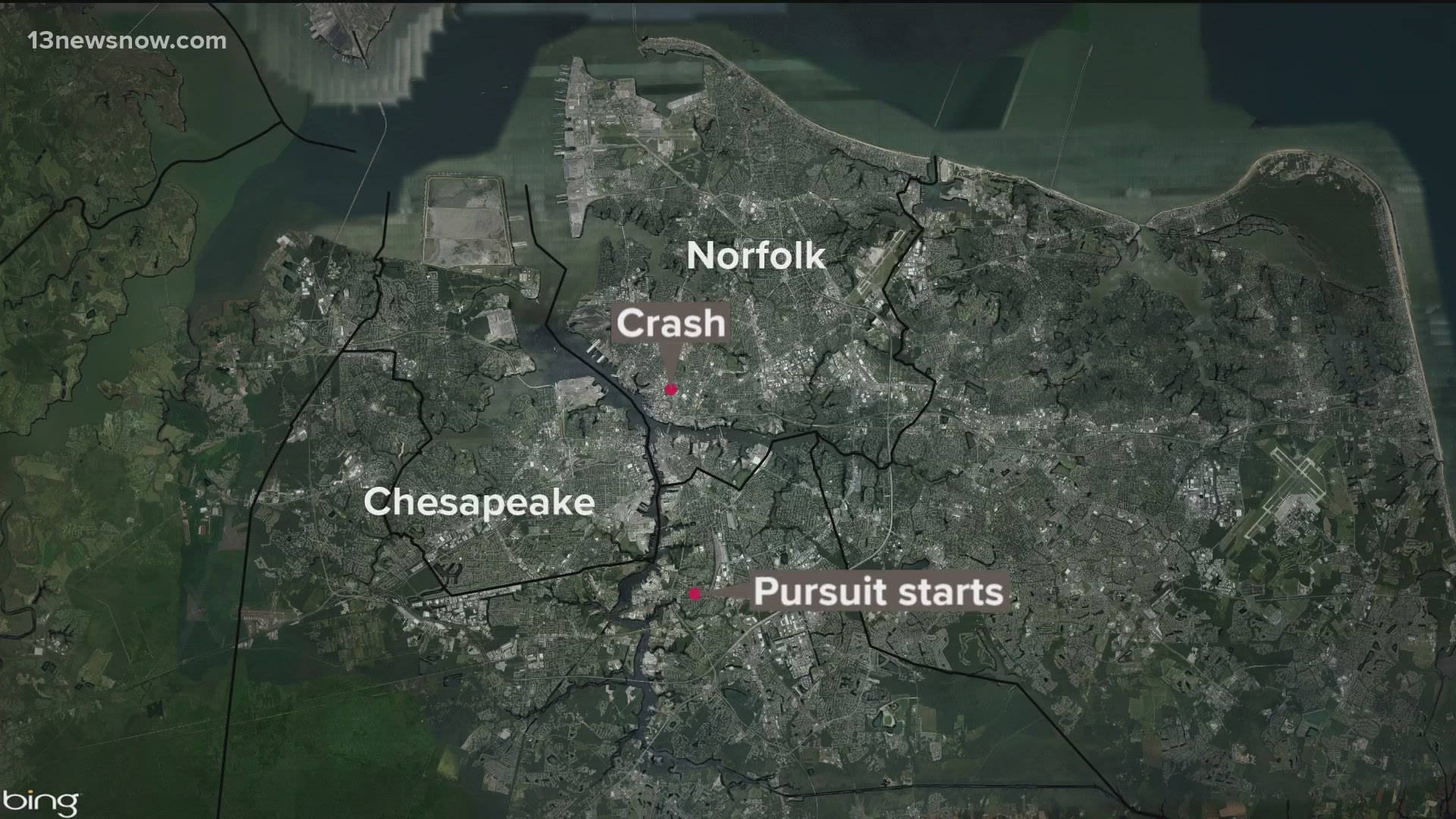 Chesapeake police tried to stop a stolen car on I-464 near Freeman Avenue. Police said the driver refused to stop, which led to a pursuit into Norfolk.