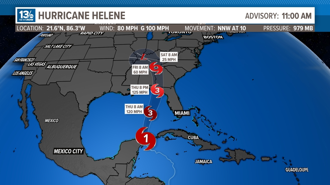 Helene tracker Hurricane's projected path, landfall prediction