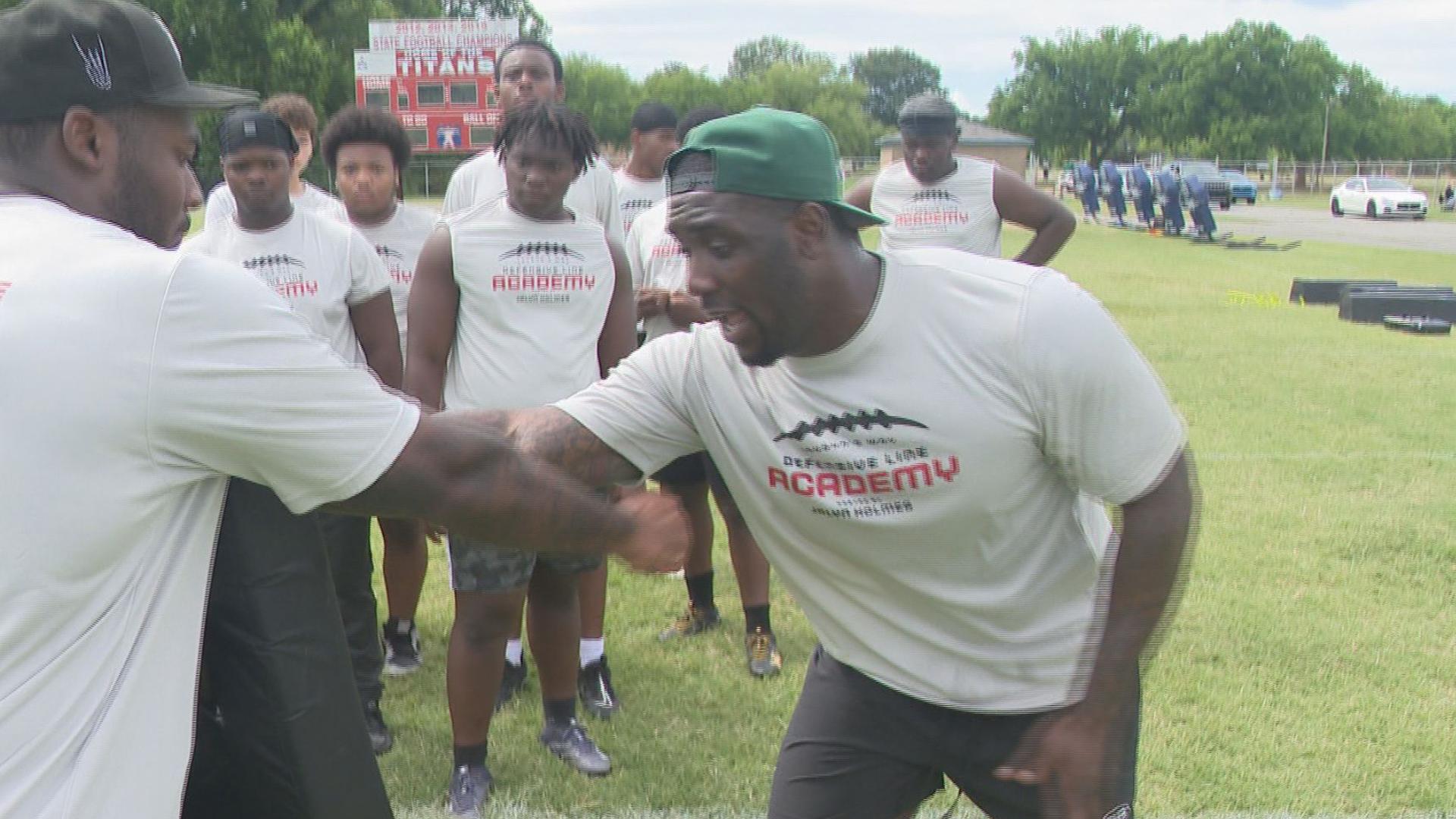 The former Lake Taylor Titan had a camp for lineman at his alma mater, but also talked about mental health and life lessons.