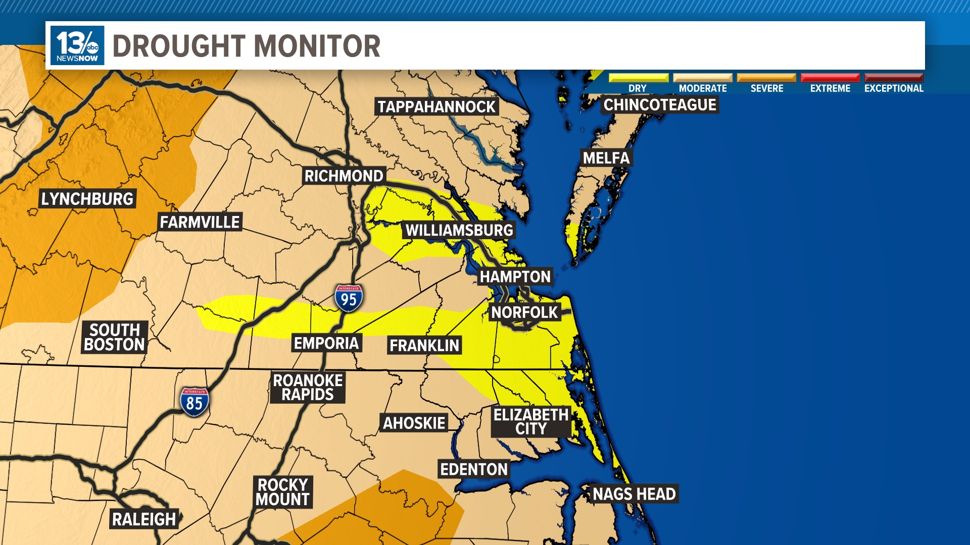 While it was wet in Hampton Roads, the central and western parts of Virginia were extremely dry.