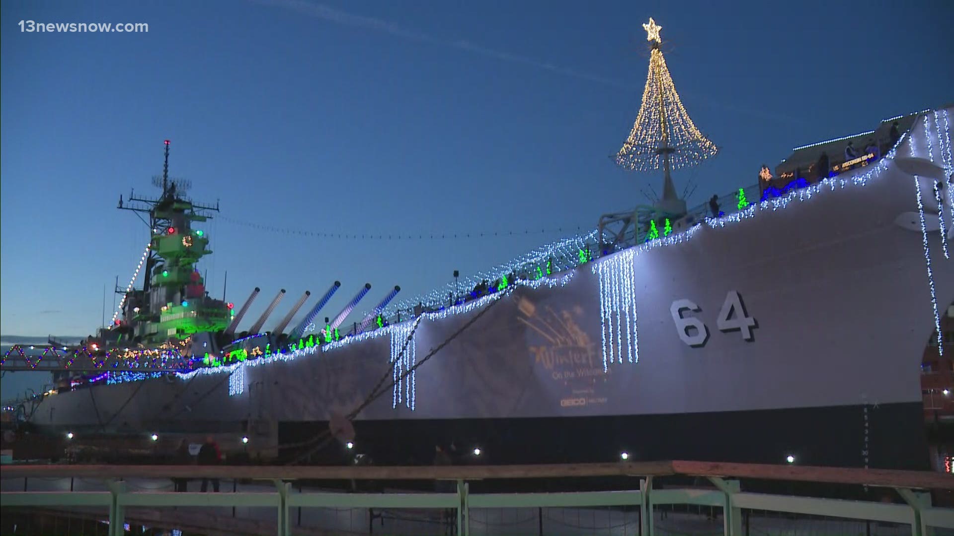 Norfolk is preparing to wrap up its first year of  Winterfest on the Wisconsin, the largest US battleship decorated with holiday lights for families to enjoy.