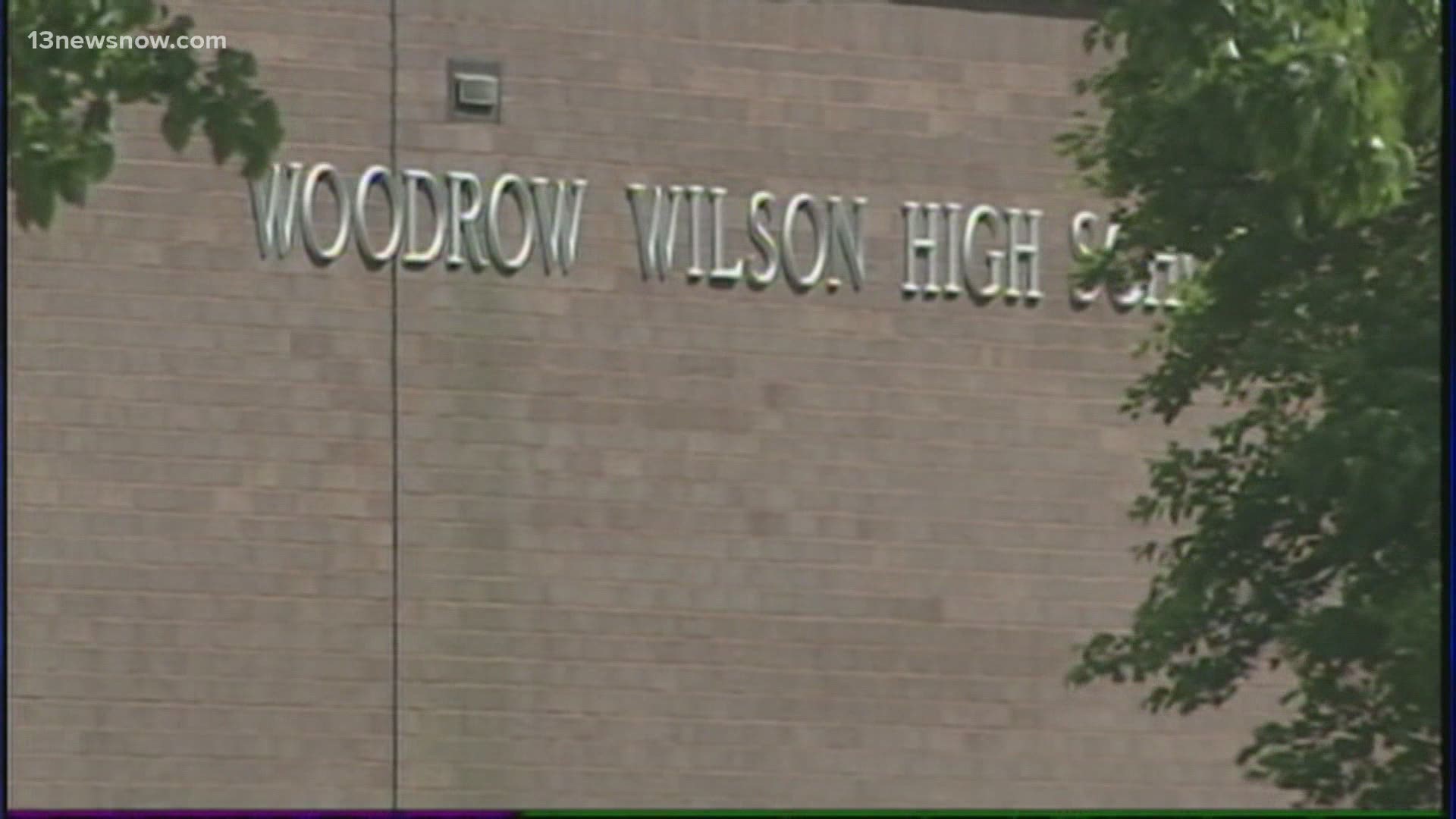 The focus is on possibly renaming Woodrow Wilson High School, James Hurst Elementary, and John Tyler Elementary.