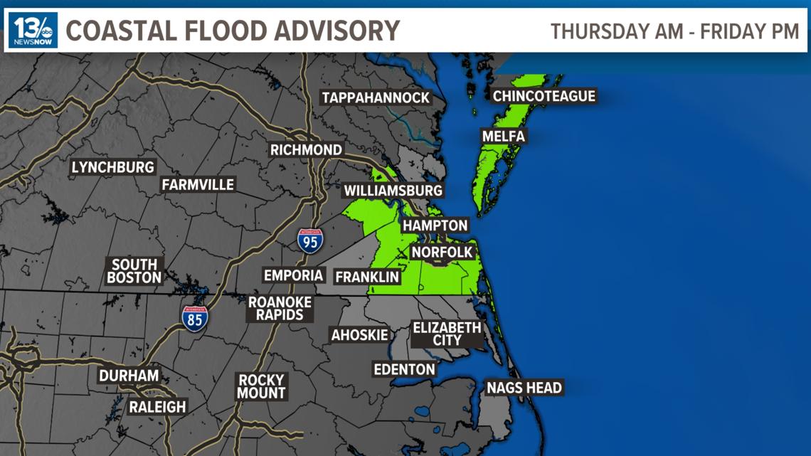 Coastal flood advisory issued for Hampton Roads, Outer Banks, Eastern Shore