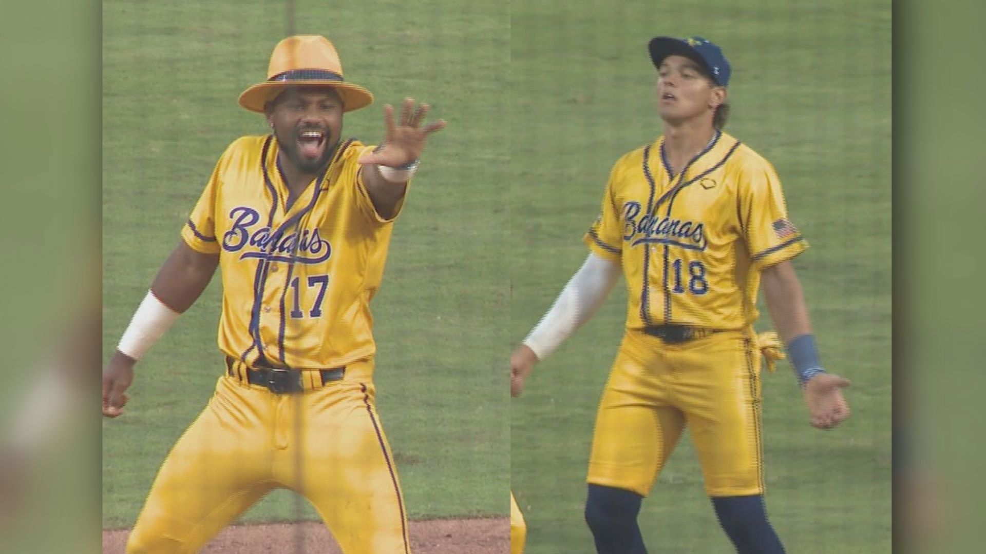 Former Spartan baseball players Brandon Crosby (left) and Danny Hosley have been playing with the Savannah Bananas the past few months.