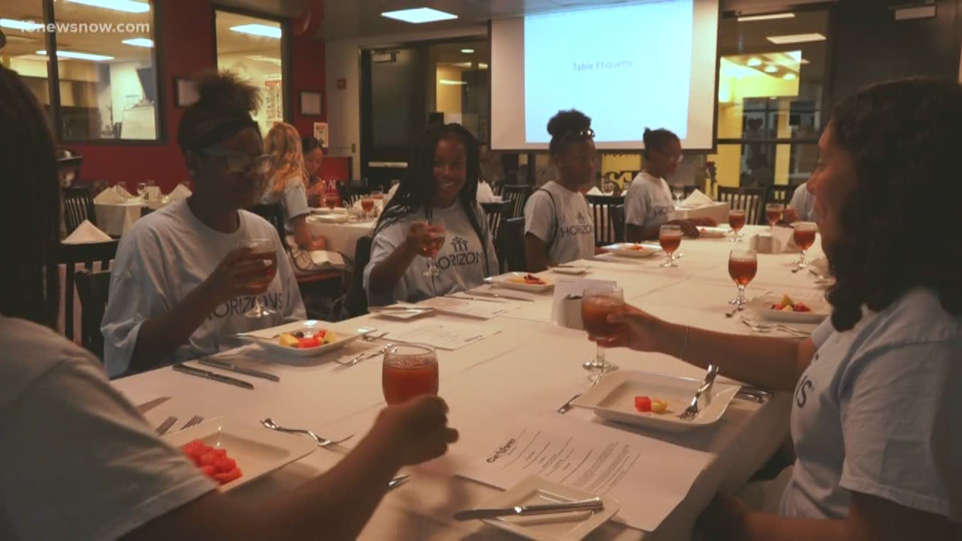 Students as part of the Horizon Summer program had an etiquette class at the Virginia Beach Art Institute's restaurant, CrAive. During the session, the students learned about careers in the culinary world courtesy of Chef Crystal Jones.