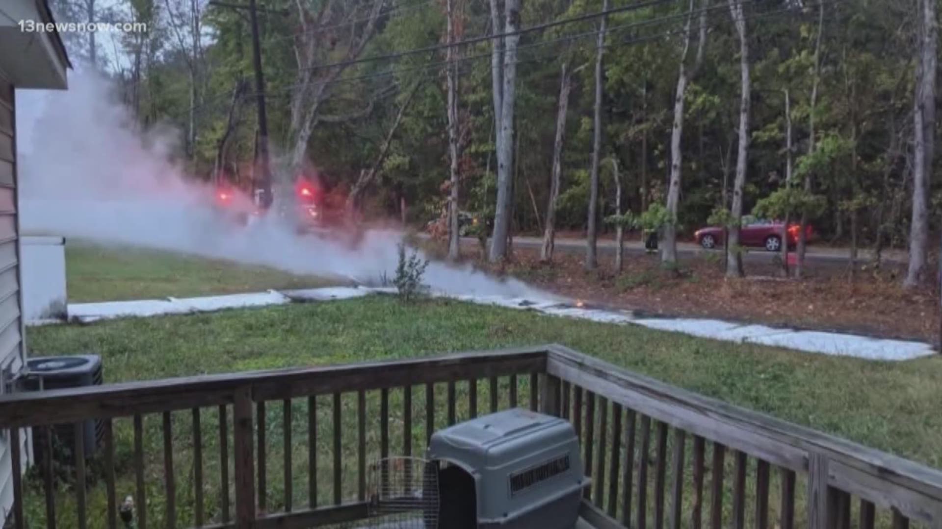 During the rain in Newport News, a power line snapped and started a fire on a family's fence. The homeowner said it could have been worse, but it was traumatic.