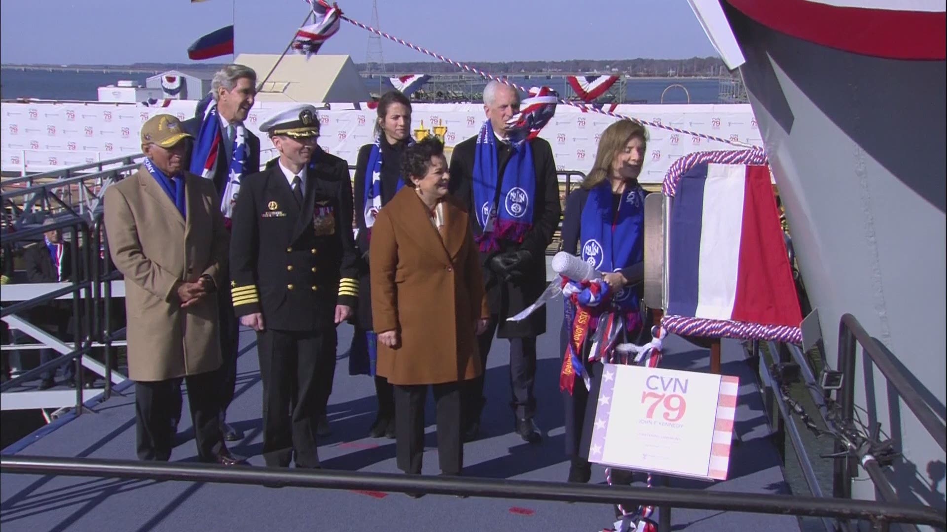 Caroline Kennedy officially christened the new Navy aircraft carrier bearing her late father’s name (CVN-79)