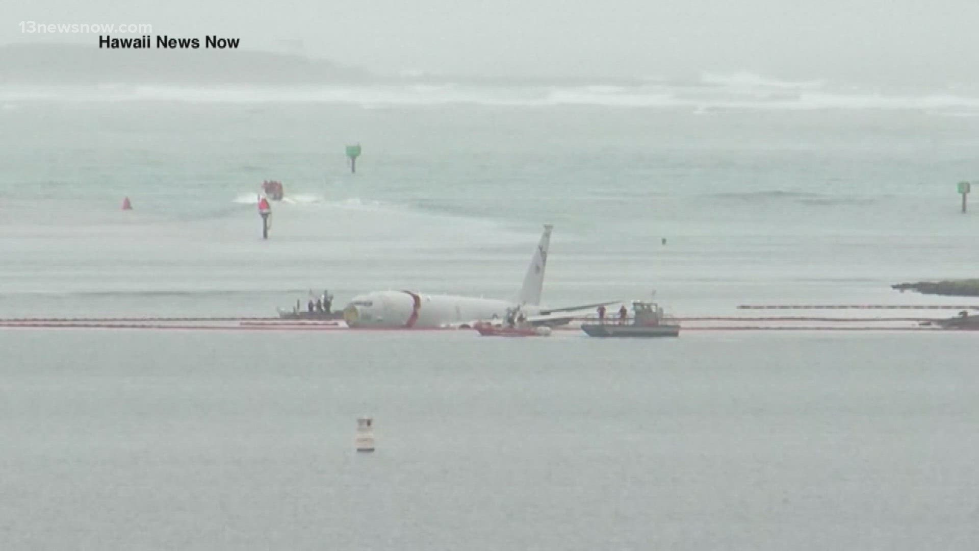 A U.S. Navy plane ended up in the water when it missed the runway at a Marine Corps base in Hawaii.