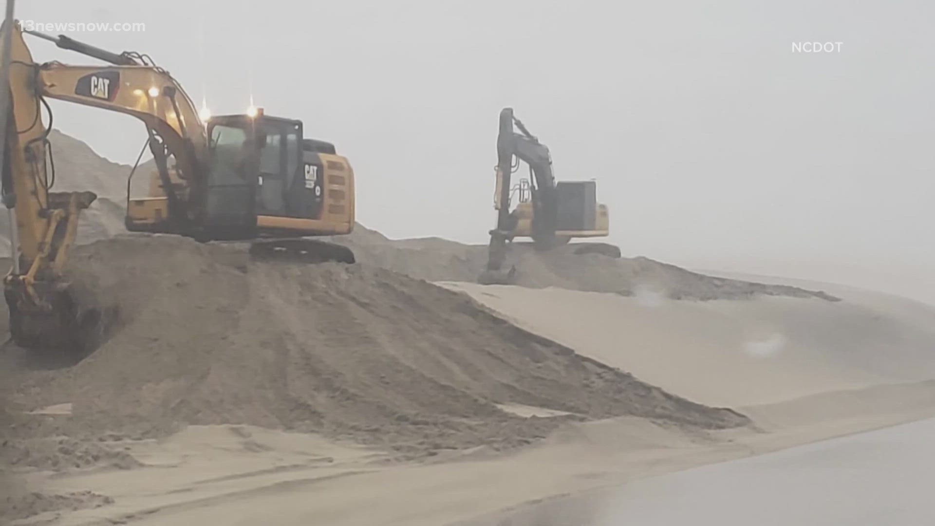 The rain is letting up a bit in Nags Head, but winds are staying strong and the surf is still rough. The main objective of NCDOT is clearing the NC-12.