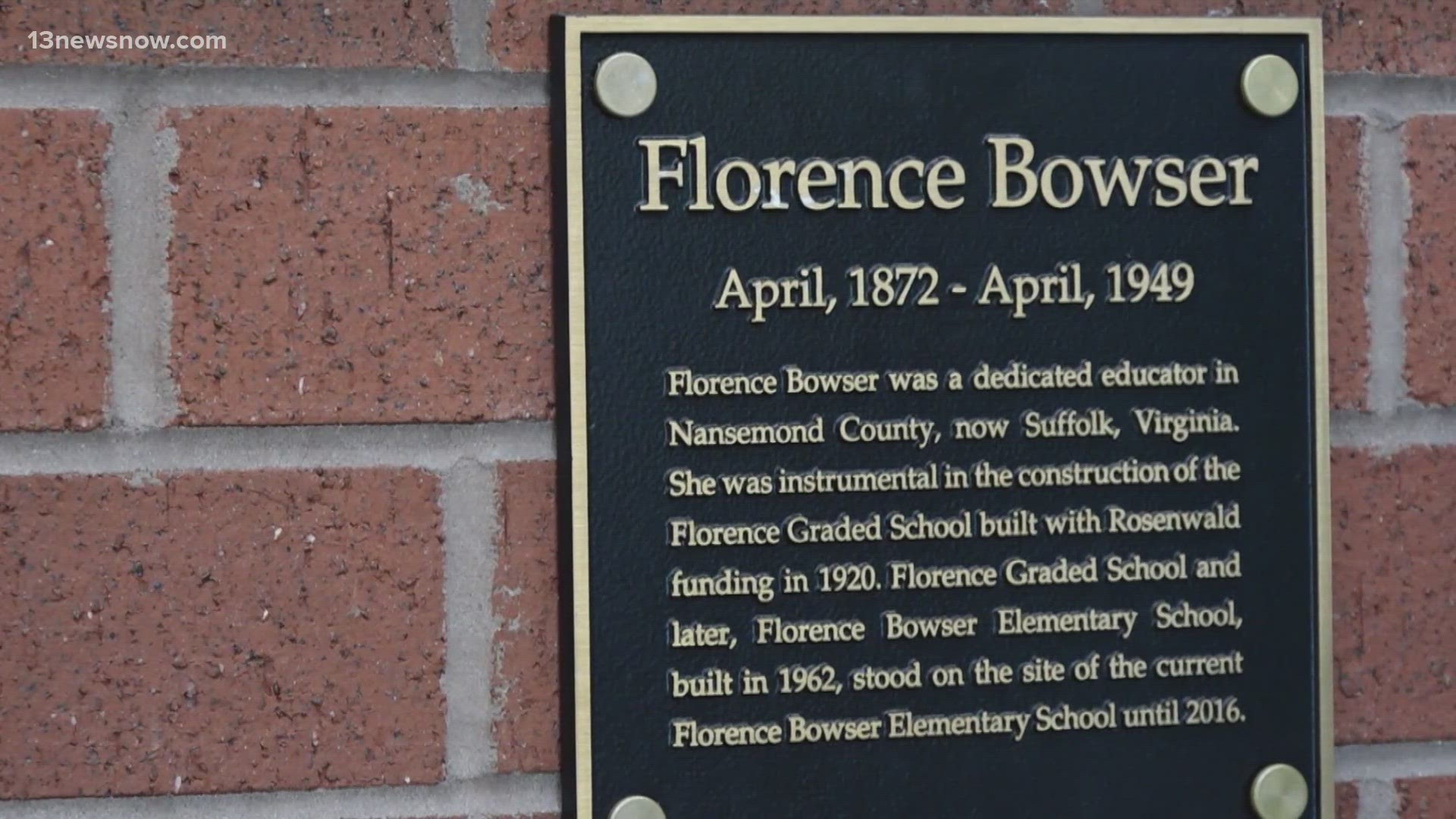 On Friday, descendants of Florence Bowser will hold a ceremony for a new historical marker outside the Suffolk school named in her honor.