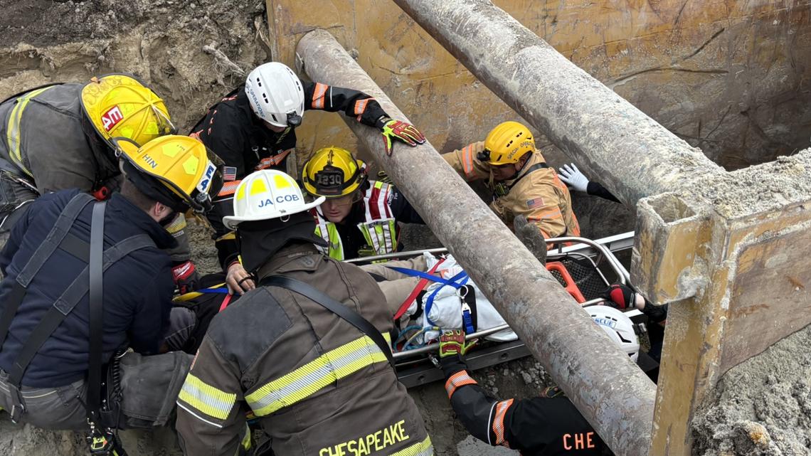 Worker injured at Chesapeake construction site, rescued from trench